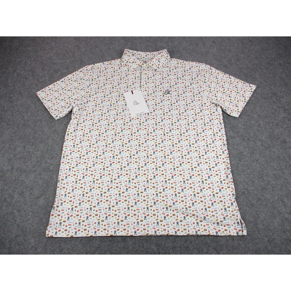 Rhoback Polo Shirt Mens XL White Grillmaster BBQ Print Performance Golf Stretch
